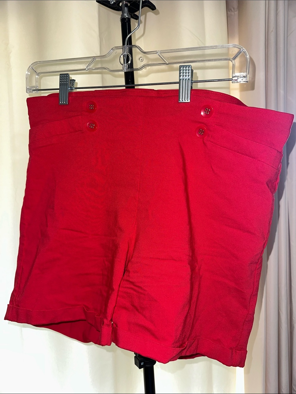 Retrology High-Rise Red Women's Shorts with Button Waist size L